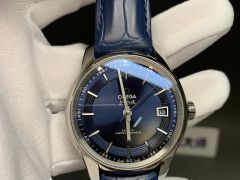 s廠歐米茄蝶飛繫列433.33.41.21.03.001明亮之藍鱷魚皮男士機械錶最好的版本