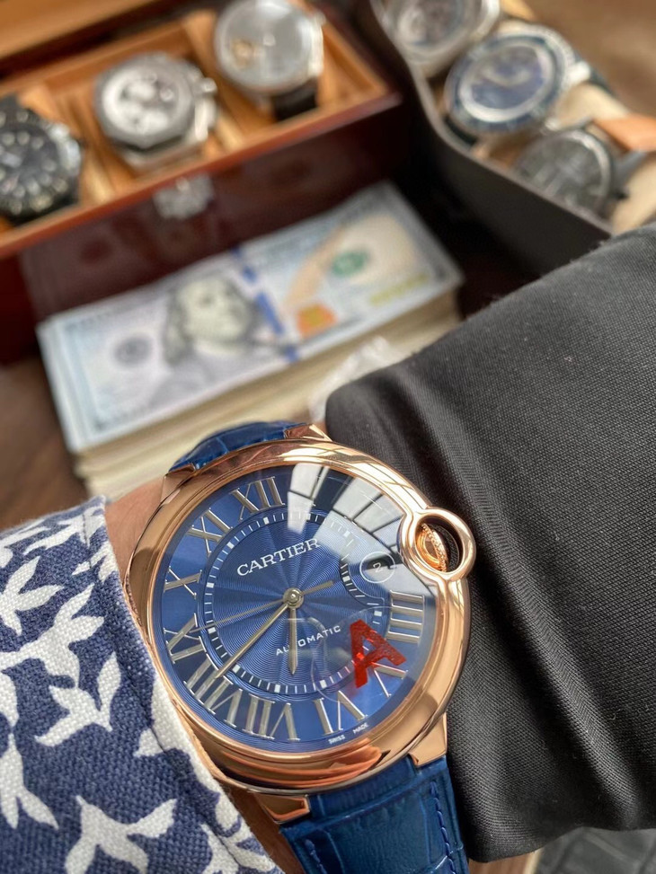 1比1復刻卡地亞藍氣球男錶價格 v6卡地亞藍氣球繫列WGBB0036 玫瑰金色 藍盤￥3180-復刻手錶